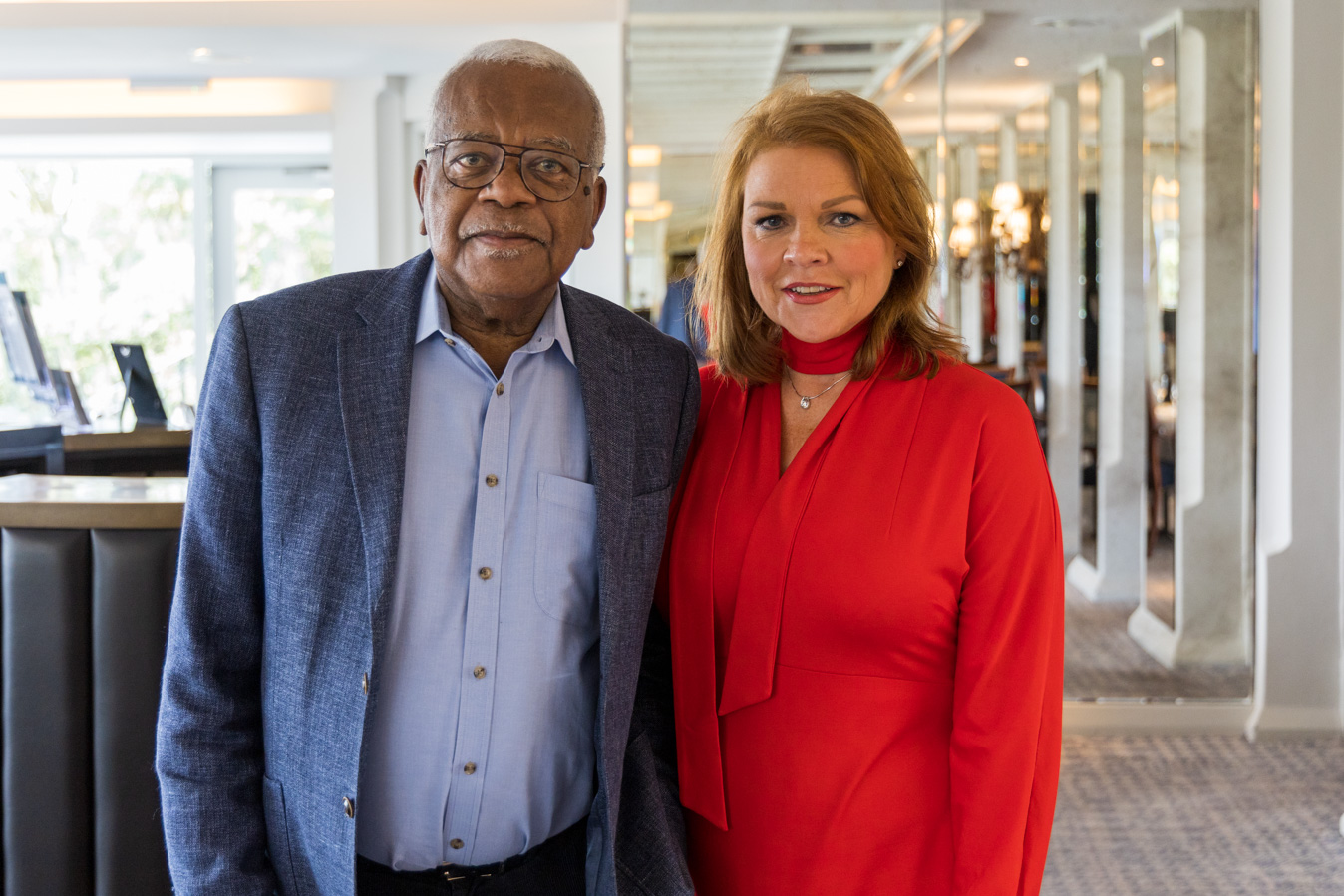 The winners of TVFBNI auction prize enjoy lunch with Sir Trevor McDonald and Linda Duberley at The Petersham 